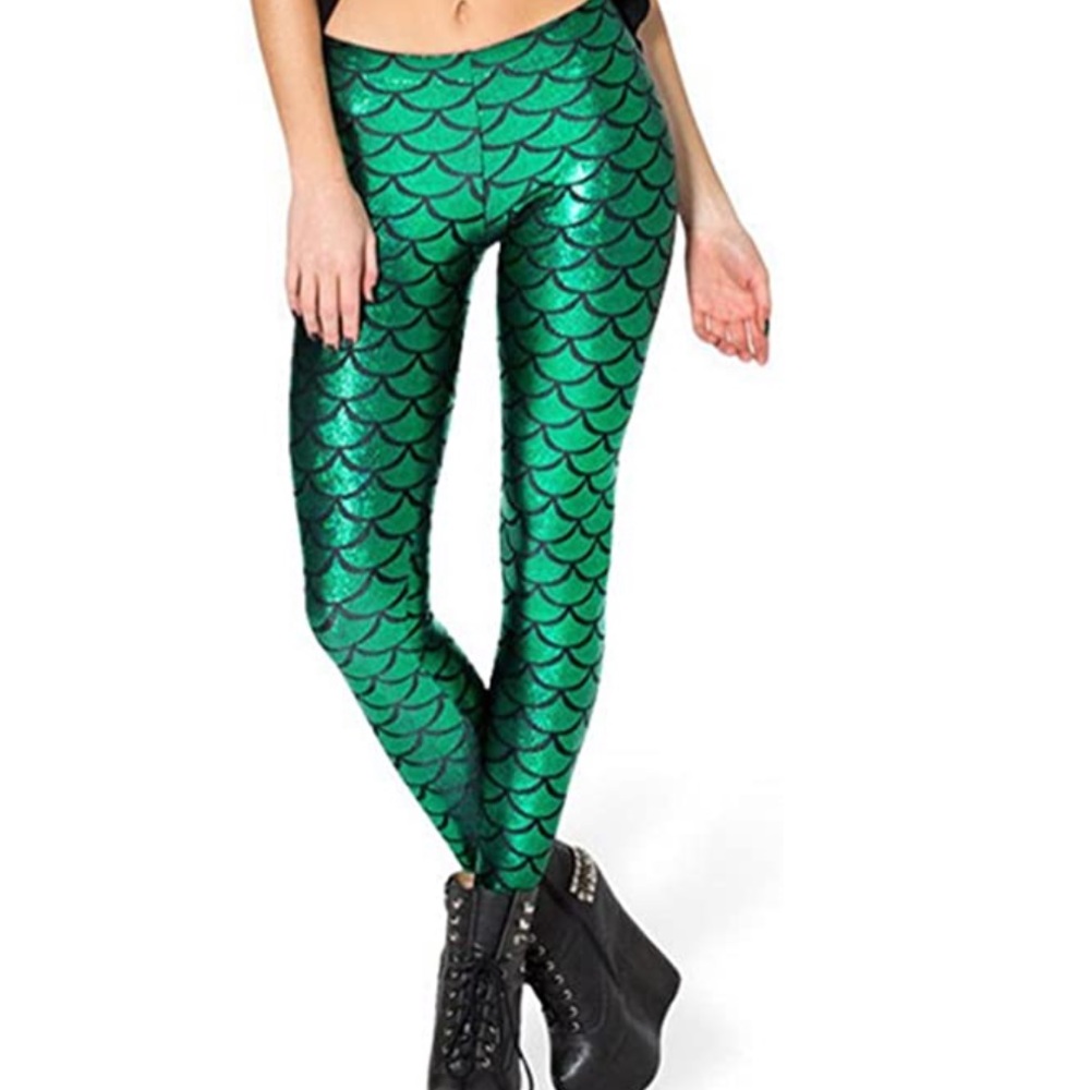 Mermaid Halloween fish scale emerald green leggings L Ariel little mermaid pants